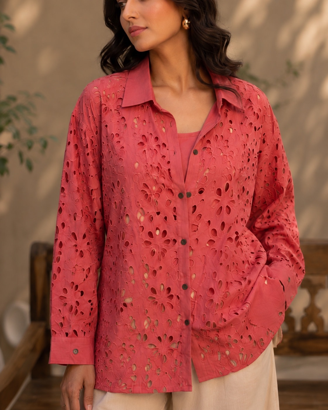 Rose Schiffli Shirt